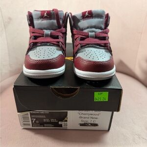 Jordan Kids Maroon and Light Gray High-Top Sneakers